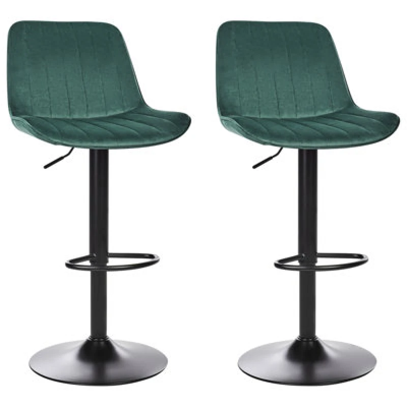 Image of Beliani Set Of 2 Bar Chairs Dubrovnik Velvet Swivel Emerald Green