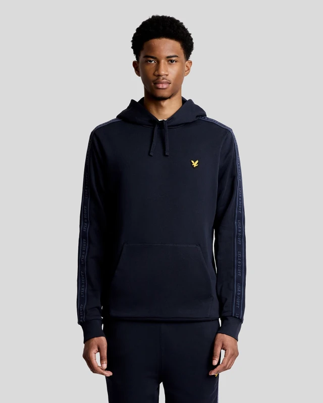 Image of Lyle & Scott Mens Sports Tape Cotton Blend Hoodie in Navy