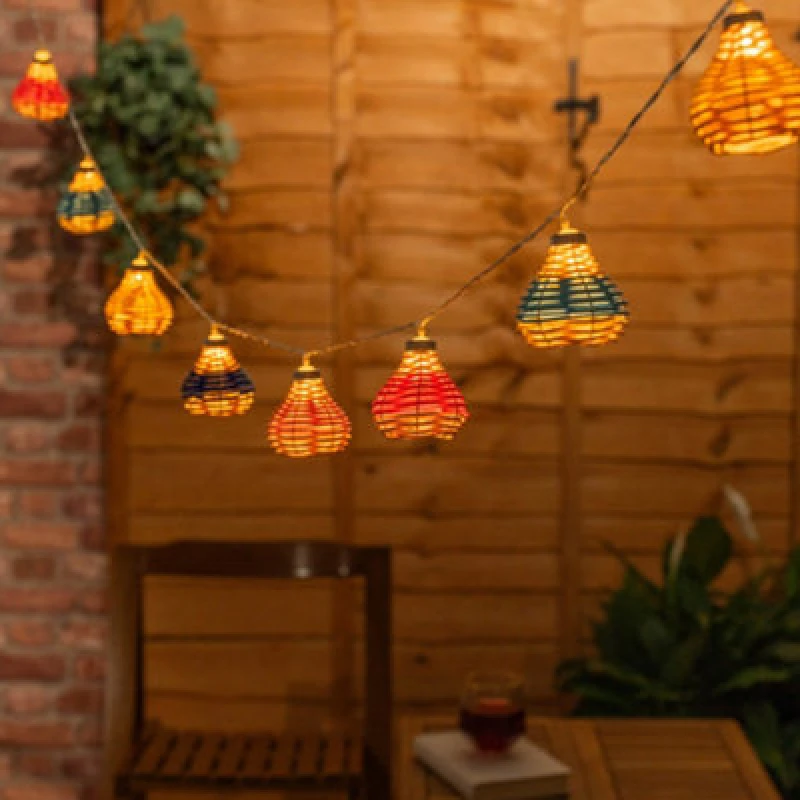 Image of ValueLights ValueLights Multi Coloured Rattan 10 x Battery Operated Outdoor Garden String Lights Multi One Size Unisex 5016529271024