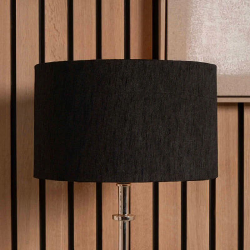 Image of Pacific Lifestyle 30Cm Black Slubbed Faux Silk Gold Lined Cylinder Lampshade For Table Lamps