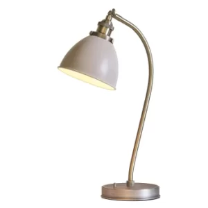 image of Franklin 1 Light Table Lamp Satin Taupe, Antique Brass Plate, E14