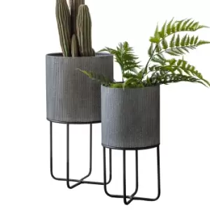 Gallery Interiors Eda Set of 2 Metal Planter in Grey