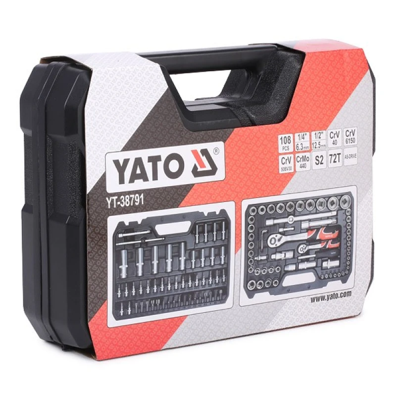 Image of YATO YT-38791 Socket set Chrome-Molybdenum Steel, Hexagon Socket, Drive: 1/4Inch, Number of tools: 108, with ratchet function Chrome Vanadium Steel, C