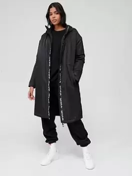 Image of HUGO Fuyarina Logo Trim Showerproof Coat - Black Size M Women