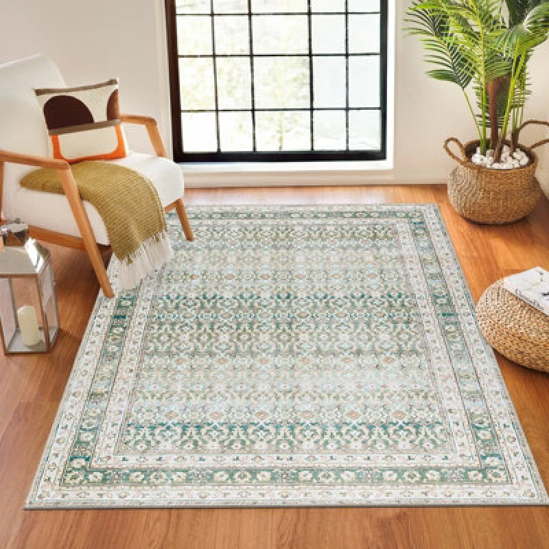 Image of Our Pnw Home X Livabliss Machine Washable Oriental Boho Olive Rainier Area Rug 160 X 220 Cm - Easy Care, Ideal For Living Room