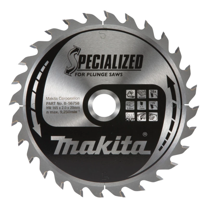 Image of Makita SPECIALIZED Circular Plunge Saw Blade for Wood Cutting B-56758 Diameter: 165mm