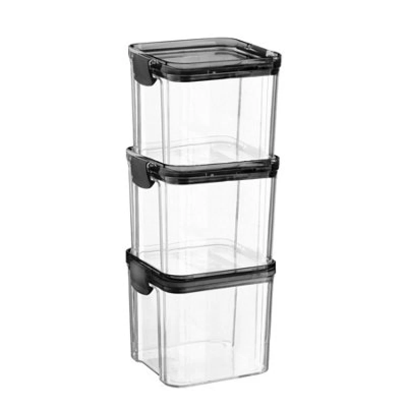 Image of Argon Tableware 3X Food Storage Containers - 700Ml - Black Reusable Airtight Stackable Meal Prep Lunch Box With Clip-Lock Lid