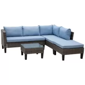 image of Outsunny 4 Pcs Rattan Wicker Set 2 Cushioned Double Sofa Footstool Coffee Table