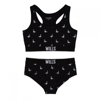 image of Jack Wills Kids Girls Cropped Bralette And Hipster Brief Set - Black/White