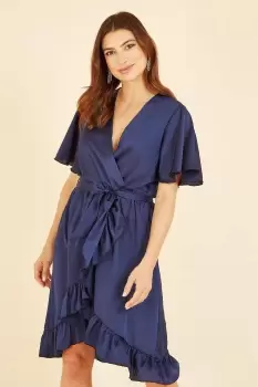 image of Navy Satin Wrap Dress