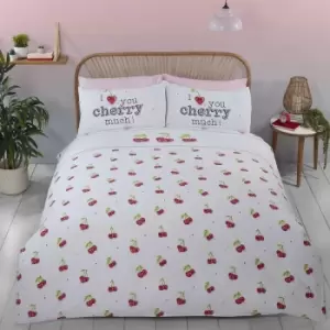 Image of Cherry Much Double Duvet Cover Set Bedding Bed Quilt Set Cherries Pink