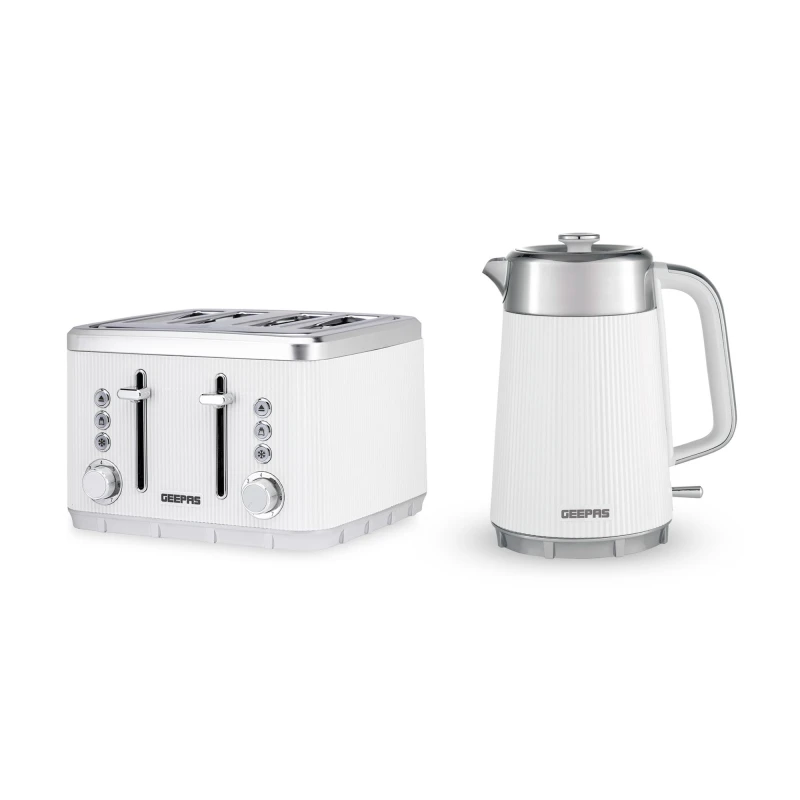Image of Geepas "Arcus" Matching 1.7L Double-Wall Kettle & 4-Slice Toaster Set in White White Unisex