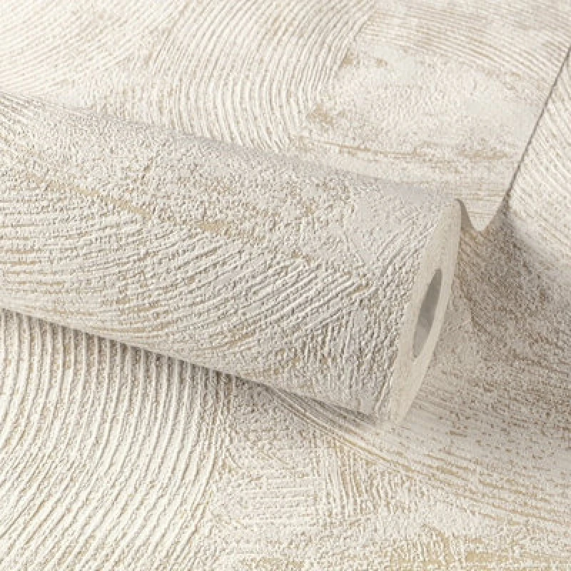 Image of Grandeco Owen Rustic Scratched Plaster Blown Vinyl Textured Wallpaper, White Gold