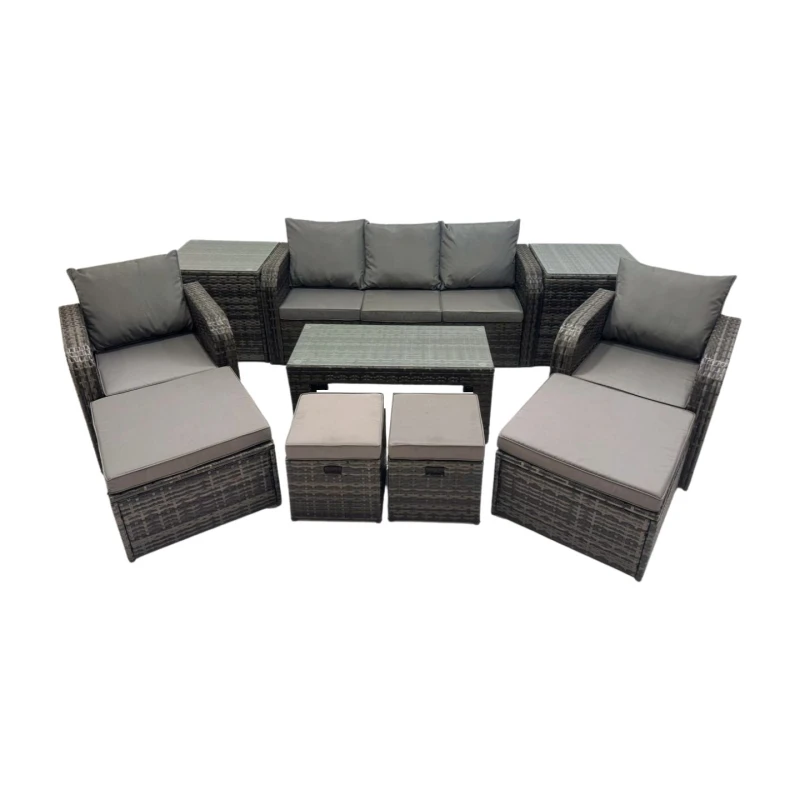 Image of Fimous Reclining Chair Coffee Table with 2 Side Tables 4 Footstools Dark Grey Dark Grey Unisex