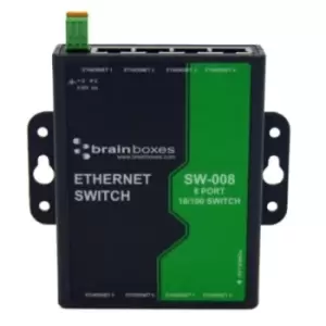 Image of Brainboxes Ethernet Switch, 8 RJ45 port, 5 30V dc, 10/100Mbit/s Transmission Speed