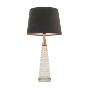 image of Table Lamp Clear Ribbed Glass, Bright Nickel Plate, Mocha Velvet Shade