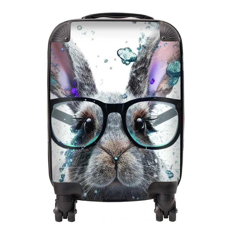 Image of Warren Reed - Designer Rabbit With Glasses Splashart Suitcase in Grey Size: Large Grey Unisex Large