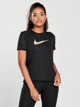 image of Nike Running SS Metallic Miler Tee Black Size M Women