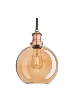 Image of Brooklyn Tinted Glass Globe Pendant, 9 Inch, Amber, Copper Holder