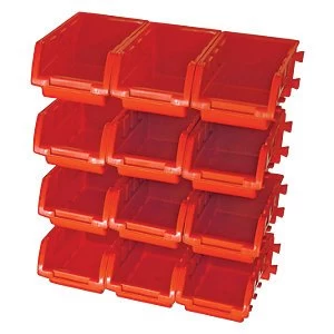 Image of Faithfull 12 Plastic Storage Bins with Wall Mounting Rails