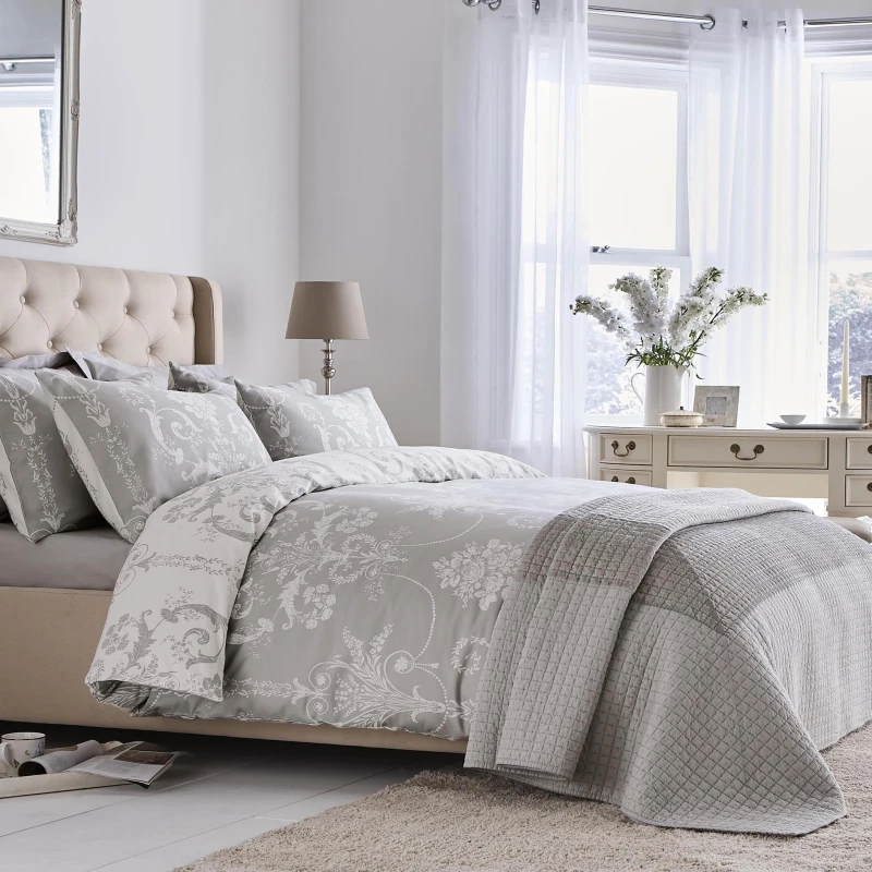 Image of Laura Ashley Josette Duvet Cover Bedding Set Dove Grey
