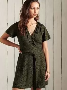 Image of Superdry Summer Wrap Dress - Green, Size 10, Women