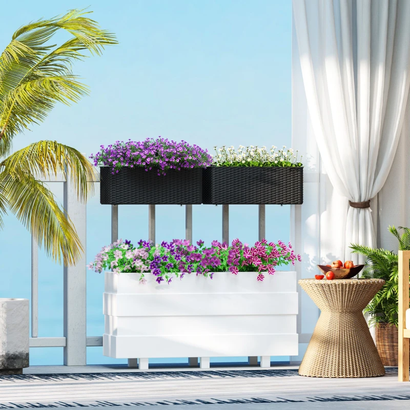 Image of Outsunny Set of 2 Hanging Flower Boxes, 50cm Long, Rattan Look, Black Black