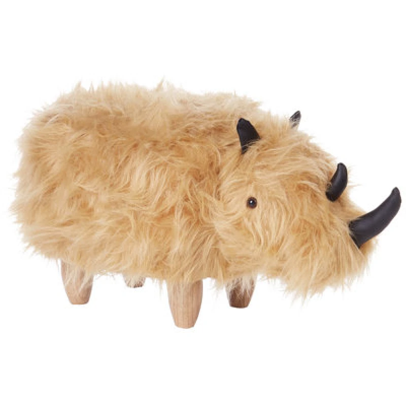 Image of Beliani Animal Stool Woolly Faux Fur Sand Beige Rhino