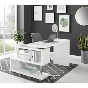 image of Siena White High Gloss Rotating Computer Desk