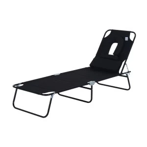 Image of Outsunny Adjustable Sun Lounger W/Pillow-Black