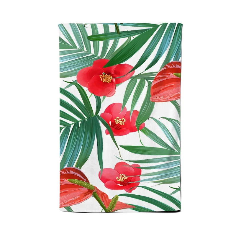 Image of Warren Reed - Designer Tropical Flowers & Palm Leaves Hawaiian Tea Towel in Green Green Unisex