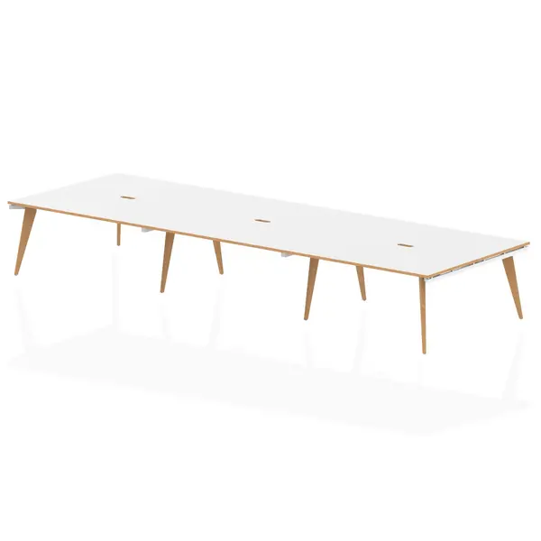 image of Oslo Single White Frame Wooden Leg Bench Desk 1200 White With Natural Wood Edge (3 Pod)