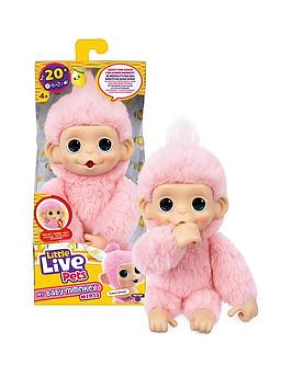Image of Little Live Pets Baby Monkey Minis - Luna Lemon. Interactief huisdier speelgoed. 20+ geluiden en reacties. Zacht roze bont. 188cm hoog. Feed Nurtur