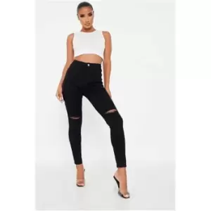 I Saw It First Black Stretch High Waisted Slashed Disco Skinny Jeans - Black