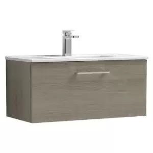 image of Nuie Arno Solace Oak 800mm Wall Hung Single Drawer Vanity Unit with 18mm Profile Basin - ARN2525B - Solace Oak