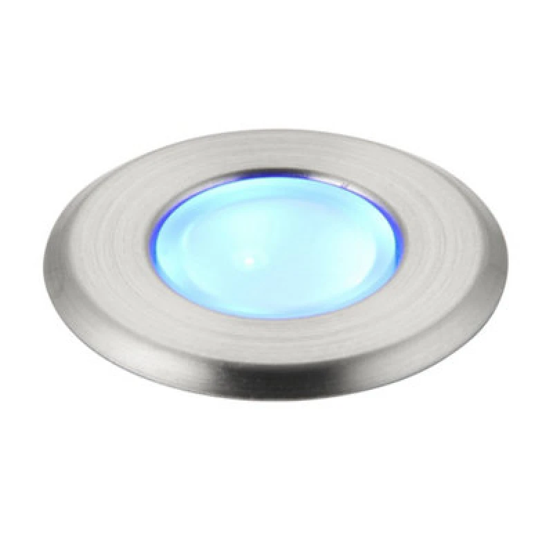 Image of Netlighting Cove Outdoor Coastal Recessed Ground Light Blue IP67 0.8W Marine Grade Brushed Stainless Steel & Frosted Grey