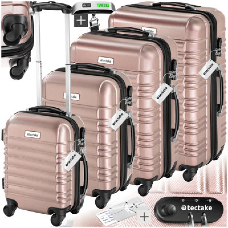 Image of Tectake Suitcase Set Mila - 4 Hard-Shell Suitcases, Including Luggage Scales And Tags - Rose Gold