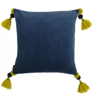 Image of Poonam Velvet Cushion Smoke Blue/Lemon Curry