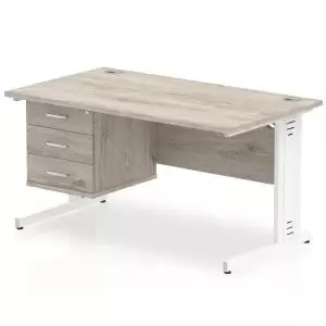 Image of Impulse 1400 Rectangle White Cable Managed Leg Desk Grey Oak 1 x 3