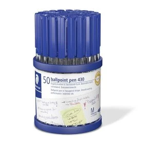 Image of Staedtler Stick 430 Medium Ballpoint Pen 0.35mm Line Width 1.0mm Tip With Blue Pack 50