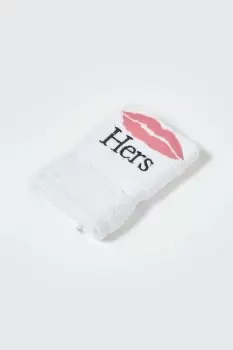 Image of Embroidered 'Hers' Pink Lips Cotton Small Hand Towel