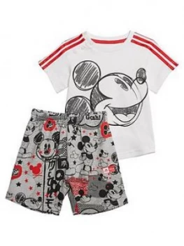 image of adidas Infant Mickey Mouse Summer Set - White/Grey, White, Size 3-4 Years