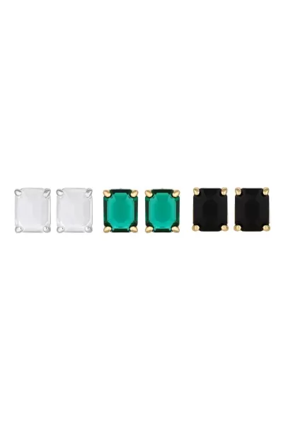 Image of Two Tone Jet And Green Crystal Stud Earrings - Pack of 3