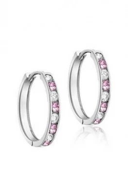 The Love Silver Collection Sterling Silver Pink & White Cubic Zirconia Channel Set Hoop Earrings