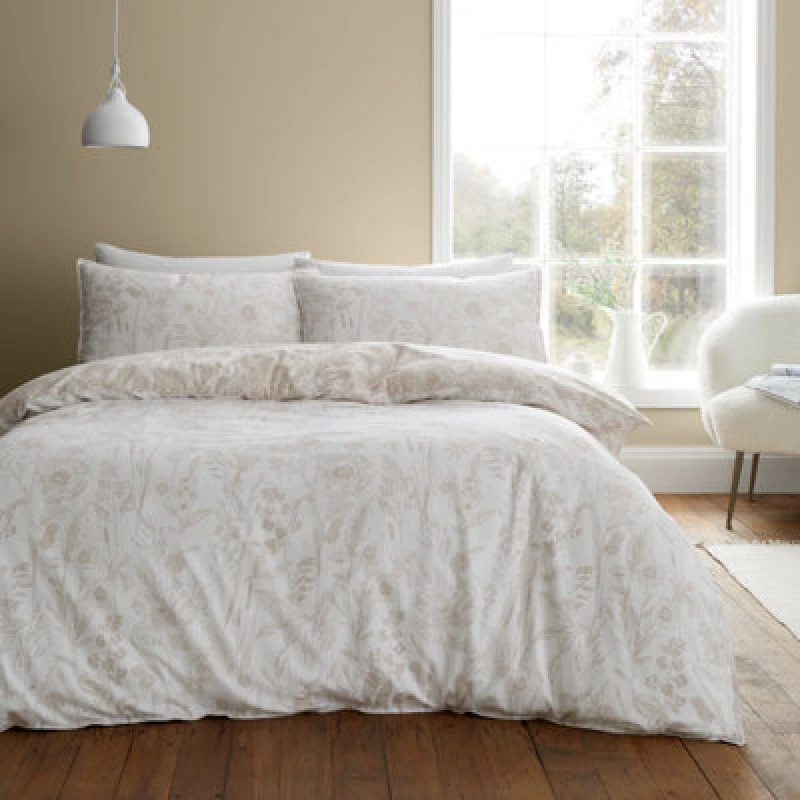 Image of Bianca Floral Toile 100% Duvet Cover and Pillowcase Set Natural
