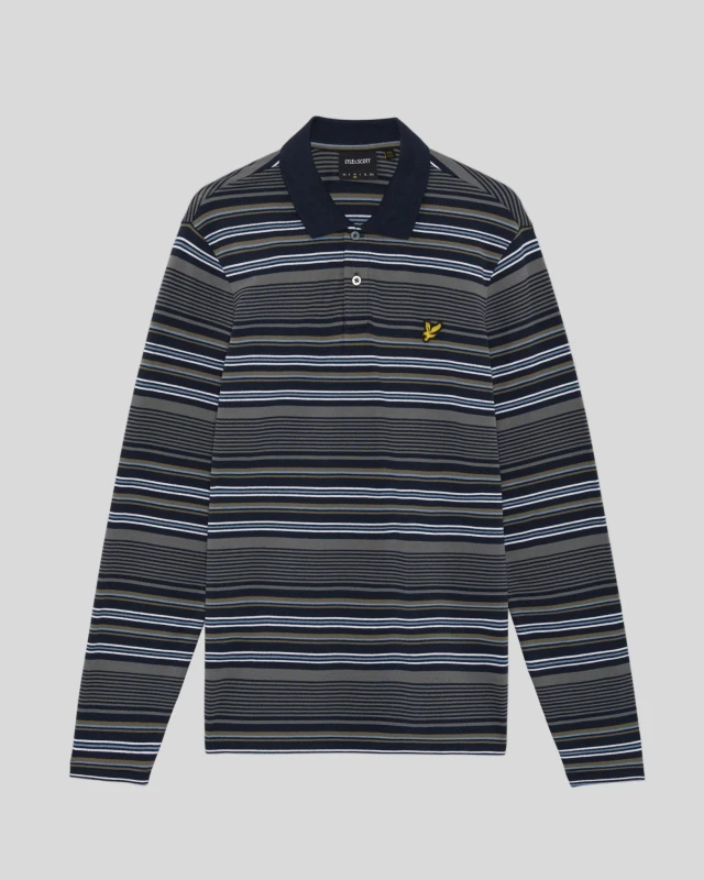 Image of Lyle & Scott Mens Multi Stripe Long Sleeve Polo Shirt Dark Navy
