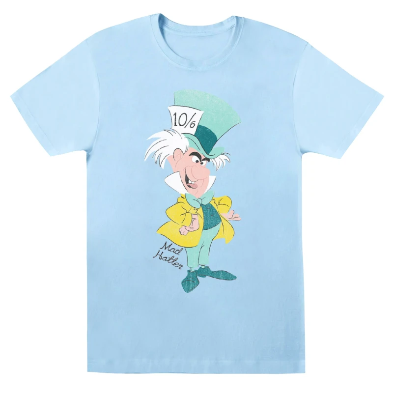 Image of Disney Men Classic Mad Hatter T-Shirt in Baby Blue Size: Small Baby Blue S Male 5059568303431