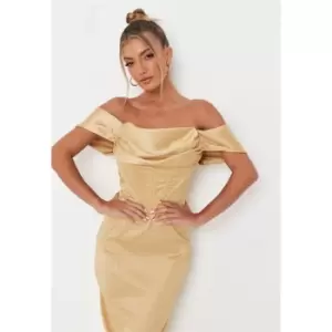 image of Missguided Satin Drape Corset Midi Dress - Yellow