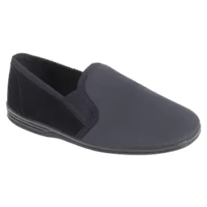 Image of Zedzzz Mens Lewis Striped Twin Gusset Slippers (9 UK) (Navy Blue/Grey)