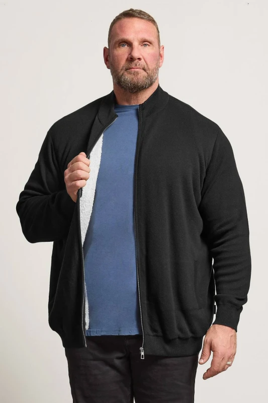 Image of BadRhino Mens Knitted Borg Zip Up in Black Size: 2XL Black Male 2XL